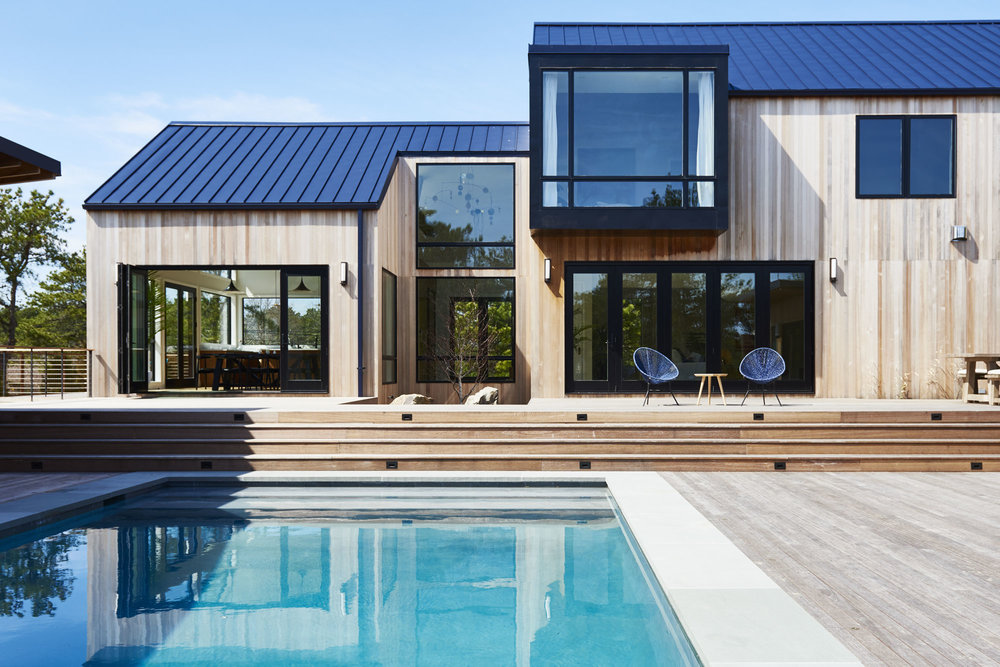 Pool and Hamtons home exterior